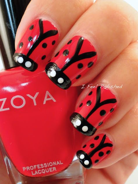 Ladybug Picnic, Ladybug Nails, Kids Nail Designs, Nail Art For Kids, Dot Nail Art, Gelish Nails, Nail Art Set, Creative Nail Designs, Animal Nails