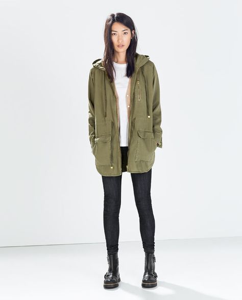 Parka Outfit Spring, Khaki Parka Outfit, Green Parka Outfit, Parka Outfit, Combat Boot Outfits, Parker Outfit, Khaki Parka, Green Parka, Parka Women