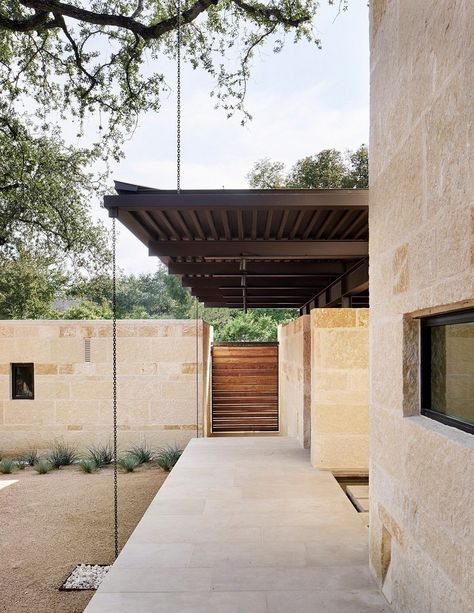 Olmos Park Residence in San Antonio by Lake/Flato Architects San Antonio Texas Photography, Brown Architecture, Barrel Vault Ceiling, Lake Flato, Garden Backdrops, Limestone Wall, Texas Photography, Wood Gate, Internal Courtyard