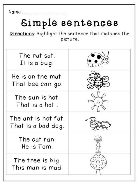 Simple Sentences Kindergarten English Worksheets Kindergarten Language Worksheets, Simple Sentences Worksheet, Sentences Kindergarten, Kindergarten Spring, Ela Worksheets, Silly Sentences, Reading Comprehension Kindergarten, English Worksheets For Kindergarten, Kindergarten Reading Worksheets