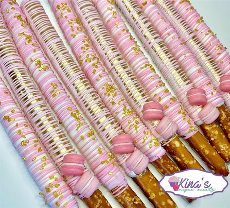 Kina’s Unique Sweets on Instagram: “Paris Theme Sweet 16! These #chocolatecoveredpretzels with these cute mini macaroons says Paris all over them!! . . #houston #houstontx…” Paris Sweet 16, Chocolate Dipped Pretzel Rods, Dipped Pretzel Rods, Gold Luster Dust, Chocolate Covered Pretzel, Chocolate Macaroons, Chocolate Covered Pretzel Rods, Chocolate Dipped Pretzels, Houston Food