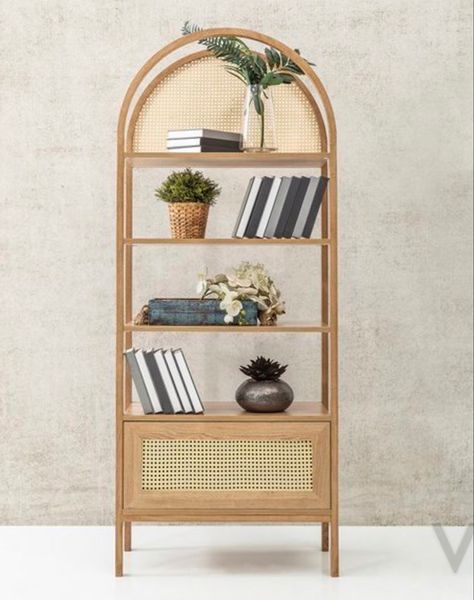 Bohemian Shelves, Cane Bookshelf, Rattan Bookcase, Rattan Shelves, Rattan Bookshelf, Dollcake Dresses, Bookshelves For Small Spaces, Florida Decor, Earthy Home