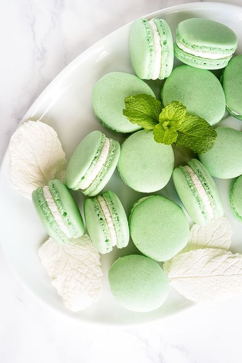 This mint macarons are so easy to make with detailed step by step instructions. #frenchmacarons #macarons #mintmacarons Macaroon Aesthetic, Mint Macarons, French Macarons, Sweet Savory, Macaroons, Macarons, Light Green, Mint, Green