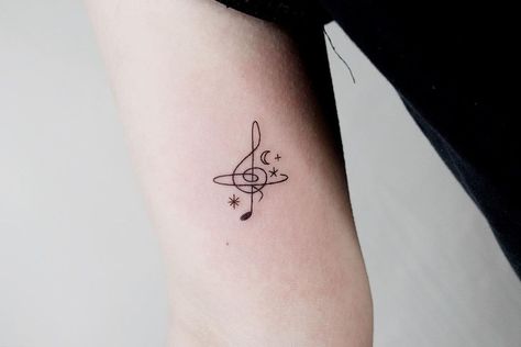 Simple Music Tattoo, Music Inspired Tattoos, Butterflies Tattoos, Small Music Tattoos, Planet Tattoo, Moon Planet, Planet Tattoos, Music Tattoo Designs, Note Tattoo