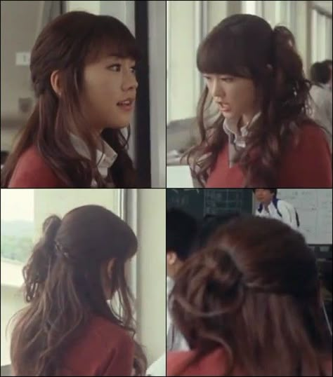 Kurumi's hairstyle from the movie "Kimi ni Todoke" - Cute Japanese hairstyle: lace/normal braid into a half up half down side bun Side Ponytail Half Up Half Down, Kurumi Hairstyle, Half Up Side Ponytail, Half Up Half Down Side Ponytail, Half Side Hairstyles, Japanese Bun Hairstyle, Kurumi Kimi Ni Todoke, Shoujo Hairstyles, Nana Hairstyle