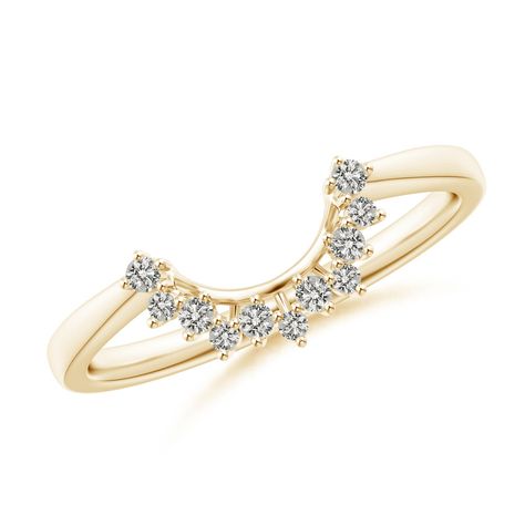 Embellished with prong-set diamonds, this curved wedding band will be a dazzling match for the engagement ring. It is crafted in 14k yellow gold. Curved Wedding Ring, Curved Wedding Band, Jewelry Rings Diamond, White Ring, Cute Jewelry, 18k Rose Gold, White Diamond, Rose Gold Ring, Prong Setting