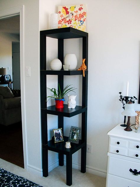 4 LACK tables, brackets,       15 Genius IKEA Hacks To Turn Your Bathroom Into A Palace Diy Corner Shelf, Corner Shelf Ideas, Corner Shelf Unit, Lack Table, Ikea Lack Table, Corner Bathroom, Corner Ideas, Kabinet Dapur, Ikea Lack