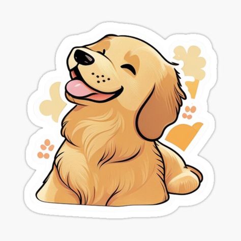 "Golden Retriever " Sticker for Sale by PugsStickers | Redbubble Golden Retriever Cartoon, Golden Retriever Illustration, Golden Retriever Drawing, Dog Design Art, Cute Golden Retriever, Cute Dog Drawing, Golden Retriever Art, Puppy Art, Anime Drawing Books