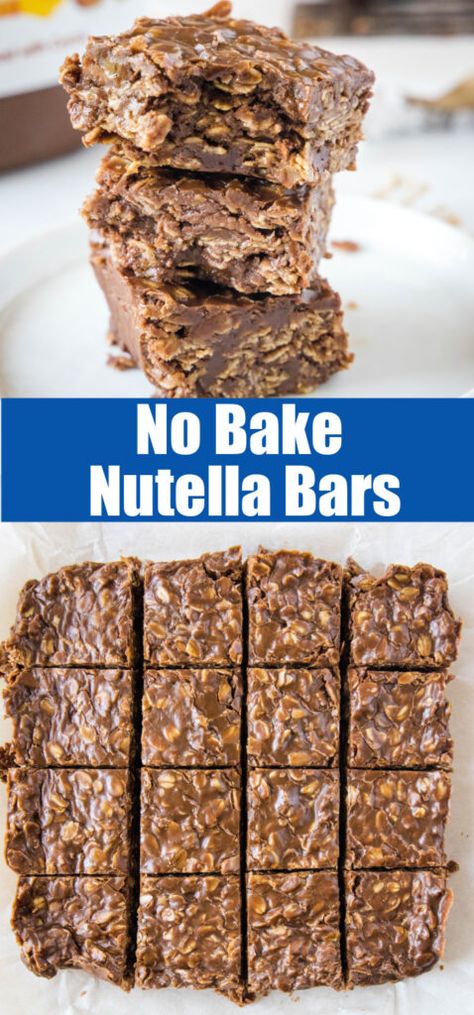 Nutella No Bake, Classic No Bake Cookies, Nutella Bars, Paleo Chocolate Recipes, Nutella Bar, Mouthwatering Desserts, Easy Bar Recipes, Easy Bar, Nutella Desserts