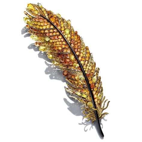 Cindy Chao, Phoenix Feather, Feather Brooch, Yellow Diamonds, Feather Jewelry, Diamond Brooch, Bird Jewelry, Jewelry For Her, Precious Jewelry