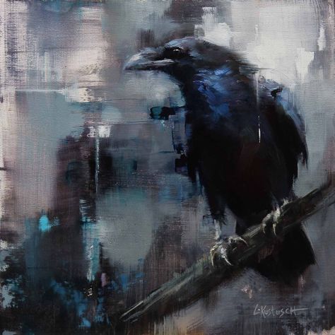 Lindsey Kustusch, Crow Painting, Crow Art, Raven Art, Crows Ravens, Hur Man Målar, Wow Art, Wildlife Art, Birds Painting