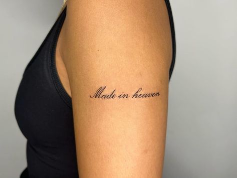 𝙲 𝚊 𝚖 𝚒 | We are all made in heaven 🩷!¡ tattoo for Ariana tysm for your trust 🎀🌷✨ #inkbycamii #tattoo #nyc | Instagram Heaven On Earth Tattoo, Made In Heaven Tattoo Lower Back, Heavenly Tattoo For Women, Heaven Sent Tattoo, Heavenly Tattoo, Made In Heaven Tattoo, In Heaven Tattoo, Trust Tattoo, Heaven Tattoo