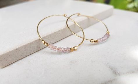 Quartz Hoop Earrings, Blue Opal Earrings, Earrings Gold Hoop, Bead Projects, Rose Gold Quartz, Rose Quartz Earrings, Earrings Gemstone, Hoop Earrings Gold, Opal Earrings Stud