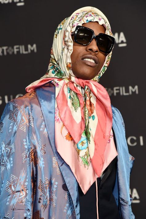 Asap Rocky Scarf, How To Tie Headwraps, Bandana On Head, Men Turban, Asap Rocky Fashion, Lord Pretty Flacko, Pretty Flacko, A$ap Rocky, Asap Rocky