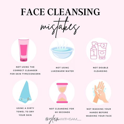 Cleansing mistakes you might be making 🙀 1. Use the appropriate cleanser for your skin type/concerns: make sure to identify your skin type (dry, oily, combination, etc). Your esthetician can help you with this 2. Not cleansing with lukewarm water: Too hot of water can irritate your skin/damage your skin barrier. Lukewarm water works best. 3. Double cleanse your skin to ensure your skin is actually clean and all dirt/makeup/sunscreen is removed 4. Pat face dry with a clean towel. Avoid ru... Cleanser For Combination Skin, Oily Skin Makeup, Moisturizing Routine, Dirt Makeup, Double Cleanse, Skin Washing, Best Sunscreens, Cleansing Face, Skin Cleanse