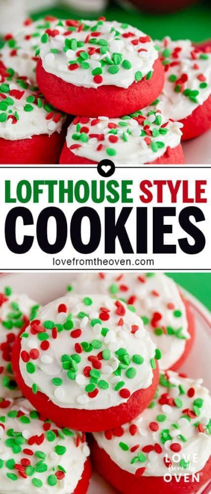 Make delicious Lofthouse Cookies at home with this easy Copycat Lofthouse Cookie Recipe. Change up the sprinkles and colors to match any holiday or event #Lofthouse #cookie #cookierecipe #lftorecipes #christmascookies Chocolate Lofthouse Cookies, Loft House Cookies Recipe, Loft House Cookies, Lofthouse Cookie Recipe, Shortbread Bites, Lofthouse Cookies, Chocolate Marshmallow Cookies, Salted Caramel Pretzels, Love From The Oven