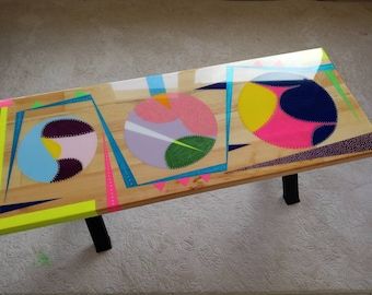 Resin Center Table, Entryway Modern, Wooden Living Room, Hand Painted Table, Art Live, Epoxy Table, Pop Art Design, Corner Table, Funky Painted Furniture