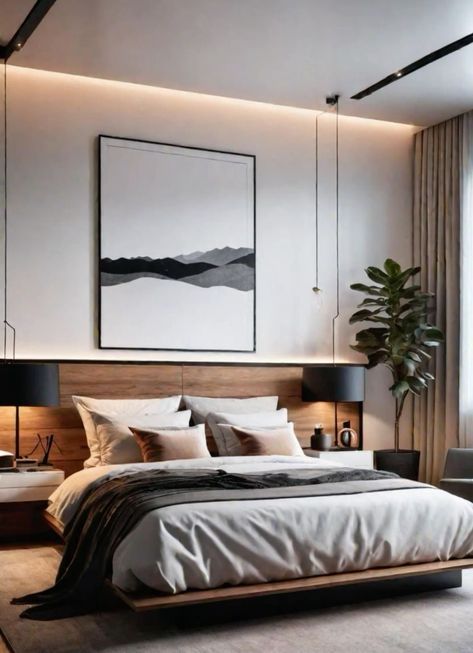 Small Modern Bedroom, Modern Guest Bedroom, Japandi Bedroom, Masculine Bedroom, Modern Minimalist Bedroom, Minimalist Bed, Dekorasi Kamar Tidur, Modern Bedroom Design, Bedroom Refresh