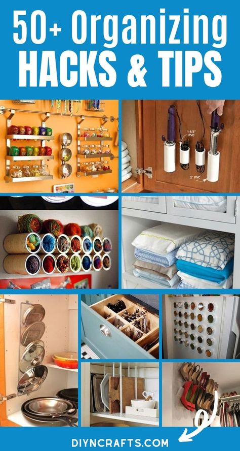 Check out this huge list of home organizing ideas and DIY projects! Tons of creative ideas all in one place help you make the most of your space! Tons of refrigerator storage, closet storage, bathroom storage, and easy home organization ideas for small space organization! #Organize #Organization #DIYProjects #HomeOrganization #Declutter Easy Home Organization, Organization Hacks Diy, Storage Hacks Diy, Hacks And Tips, Organizing Hacks, Small Space Organization, Small Space Storage, Space Organizer, Home Organization Hacks