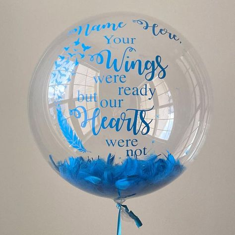 Custom Memorial Balloon In Memory Of Balloon Message To | Etsy Message To Heaven, Memorial Balloons, Balloon Release, Wake Ideas, Clear Balloons, Party Supply Store, Custom Memorial, Curling Ribbon, Hand Painted Rocks