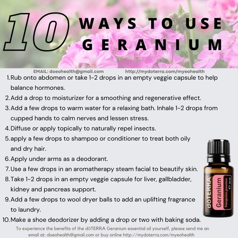 Geranium Essential Oil Benefits, Doterra Geranium, How To Calm Nerves, Facial Steaming, Essential Oil Blends Recipes, Essential Oil Benefits, Geranium Essential Oil, Doterra Oils, Oil Benefits