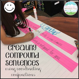 Conjunctions Activities, Combining Sentences, Fourth Grade Writing, Coordinating Conjunctions, Mentor Sentences, Sentence Activities, Compound Sentences, 5th Grade Writing, 3rd Grade Writing