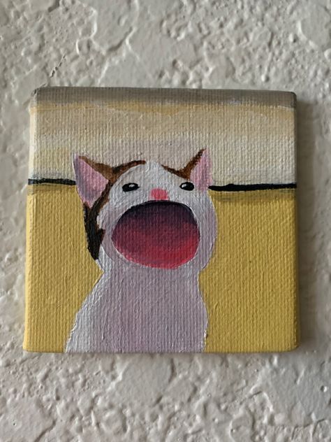 Pop Cat Painting, Cute Simple Cat Paintings, Cat Drawing Canvas, Easy Cat Painting Ideas, Cat Mini Painting, Mini Canvas Art Cat, Painting On Mini Canvas Ideas, Kitty Paintings Easy, Painting Ideas Kawaii