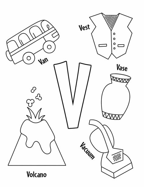 FREE Letter V Worksheets for Preschool ⋆ The Hollydog Blog V Coloring Pages, Nursery Worksheet, Coloring Pages For Kindergarten, Prewriting Activities, Letter V Crafts, Teaching Punctuation, Letter V Worksheets, Alphabet Colouring, Alphabet Letter Matching