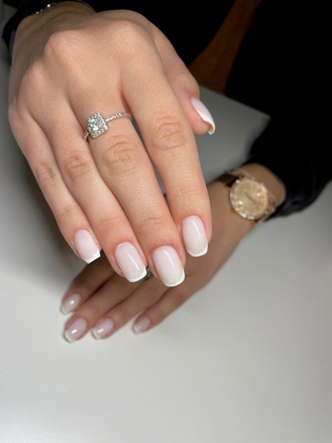 Milky French Manicure Square, Short France Nails, French Nails White Base, French Tip Nails Milky White, Milky White Nails With French, White Nails With French, Milky White Nails French, Soft French Nails, Bridal Nails Square