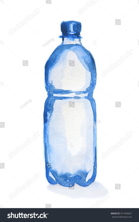 Plastic Water Bottle Drawing, Bottle Watercolor, Plastic Bottle Drawing, Water Bottle Illustration, Water Bottle Painting, Water Bottle Drawing, Pi Art, Composition Drawing, Creative School Project Ideas