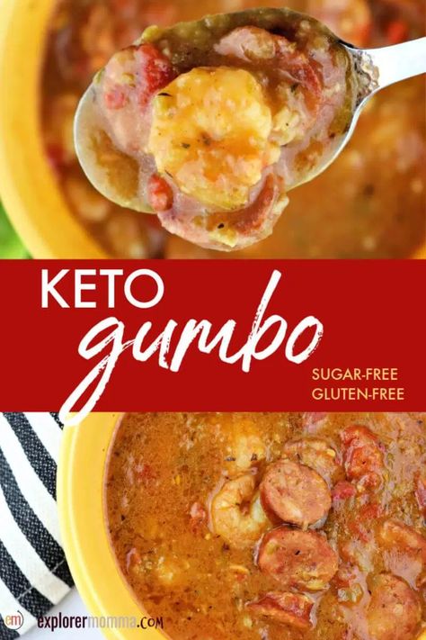 Super-flavorful New Orleans cajun style keto gumbo is gluten-free, sugar-free, and fabulous. A low carb gumbo recipe perfect for a family dinner. Gumbo New Orleans, Keto Gumbo, Quick Low Carb Meals, Shrimp Keto, Louisiana Gumbo, Healthy Low Carb Dinner, Keto Reset, Low Carb Shrimp, Low Carb Dessert Recipes