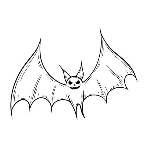 Bat Sketch, Bat Illustration, Monochrome Drawing, Flying Bat, Line Art Style, Doodle Illustration, Holiday Art, Watercolor Clipart, Vector Graphics