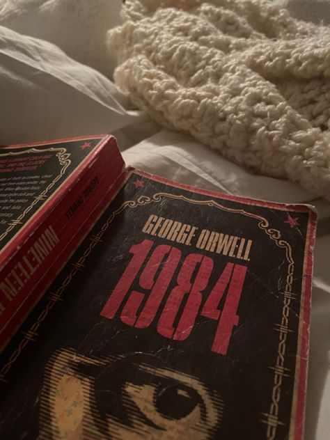 Reading a book in bed 🫶 1984 Book Aesthetic, 1984 George Orwell Aesthetic, Classic Books Aesthetic, 1984 Aesthetic, Book 1984, 1984 By George Orwell, Guess Book, 1984 Book, George Orwell 1984