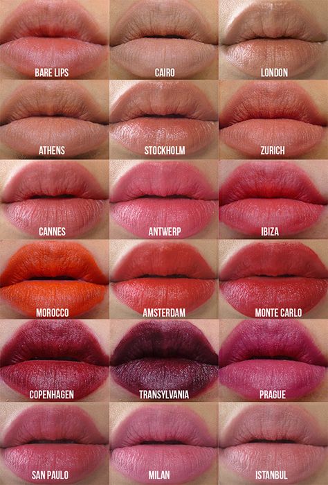 NYX Soft Matte Lip Cream Swatches-currently have Zurich, Morocco,  Amsterdam, Monte Carlo, Copenhagen,Transylvania. Nyx Soft Matte Lip Cream Swatches, Matte Make Up, Nyx Soft Matte Lip Cream, Nyx Soft Matte, Soft Matte Lip Cream, Matte Lip Cream, Makeup Swatches, Smokey Eyes, Lip Art