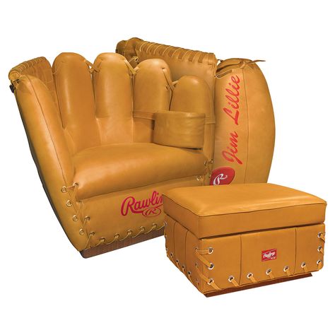 baseball chair | Rawlings Leather Baseball Glove Chair - The Green Head Baseball Chair, Hand Chair, Baseball Mitt, Rawlings Baseball, Man Cave Home Bar, Chesterfield Chair, Baseball Glove, Solid Mahogany, Leather Chair