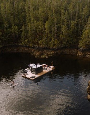 Remote Floating Sauna - Tofino Resort + Marina Dock Hammock, Floating Sauna, Disconnect To Reconnect, Cedar Sauna, Mobile Sauna, Valley River, Dome Homes, Geodesic Dome Homes, Off Grid Cabin