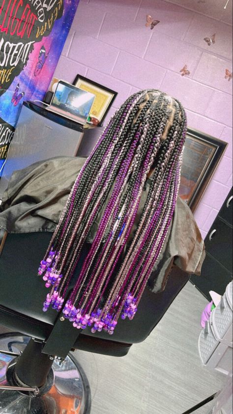 Lavender Knotless Braids, Knotless Braids With Purple, Blonde And Purple Braids, Black And Purple Braids, Braids With Purple, Lavender Braids, Purple Knotless Braids, Color Knotless Braids, Purple Locs