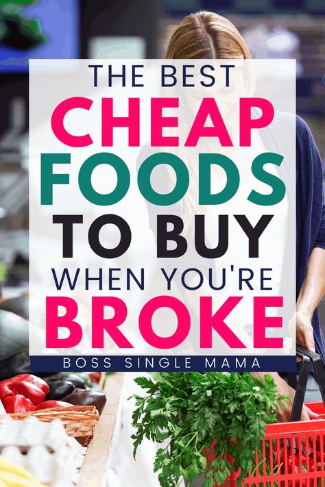 Need to stretch your food budget? Learn the 35 cheapest foods to buy when broke, plus get tips to save money grocery shopping. Cheap Grocery List, Grocery Savings Tips, Frugal Food, Cheap Groceries, Grocery Budget, Cheap Healthy, Money Saving Meals, Cheap Dinners, Grocery Items