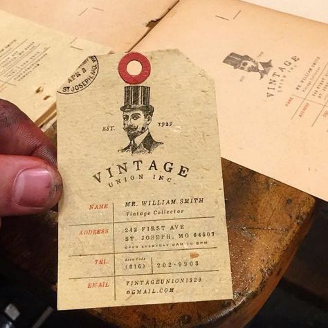 Self Promotion Design, Vintage Hang Tags, Old Vintage Paper, Food Business Card, Best Business Cards, Name Tag Design, Unique Business Cards Design, Vintage Business Cards, Beautiful Business Card