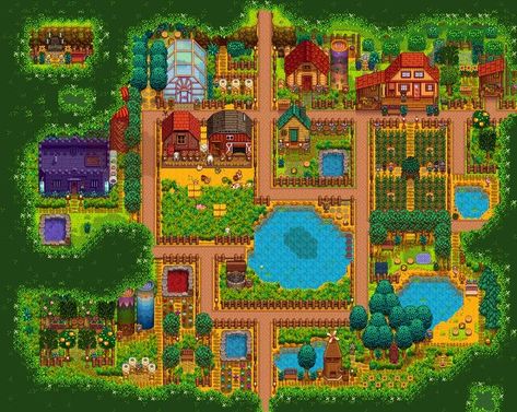 Stardew Farms, Forest Farm, Stardew Valley Layout, Stardew Valley Tips, Stardew Valley Farms, Top Farm, Farm Plans, Farm Layout, Finally Happy