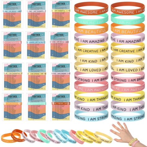 PRICES MAY VARY. Sufficient Graduation Gift: you will receive 36 pieces of motivational bracelets in 12 styles, 3 pieces of each style, equipped with 36 pieces of opp bags and 36 pieces of inspirational cards; The quantity and suitable combination are enough to meet your daily wearing and replacement needs, you can also share them with your classmates and friend Reliable Material: inspirational rubber bracelets bulk are made of quality silicone rubber material, safe and comfortable, strong and s Back To School Goodie Bags For Students, Classroom Gifts For Students, Youth Group Gifts, Principal Appreciation, Themed Bracelets, Affirmation Bracelets, Motivational Bracelets, Gifts For Students, Graduation Bracelet