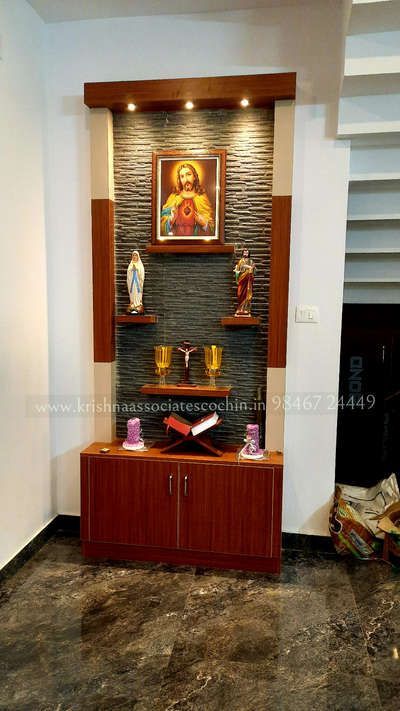 Christian Pooja Unit, Prayer Table Ideas, Prayer Unit Design Christian, Catholic Prayer Room, Christian Prayer Room Design, Home Altar Catholic Beautiful, Tv Counter, Pooja Cupboard, Inside Plants Decor