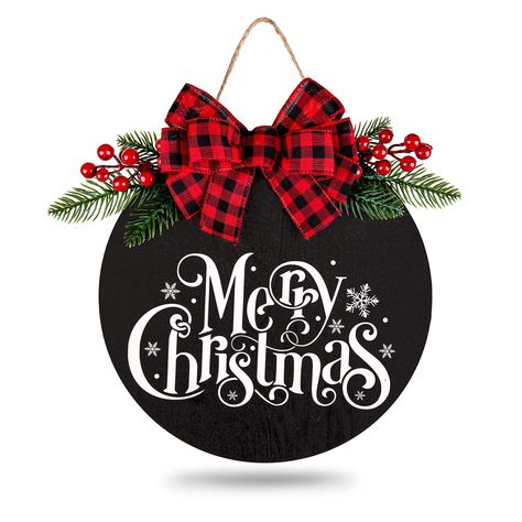 PRICES MAY VARY. Unique Design - Our Christmas wooden sign takes black round wood as the base, printed with the words of Merry Christmas and white snowflakes, while its top is embellished with a red and black buffalo plaid bow, pine leaves and red berries, with a hemp rope for hanging, very delicate and festive. Proper Size - The wooden sign is measuring about 30 x 30cm/12 x 12 inch, proper size for your front door, window, wall, etc., bringing strong holiday atmosphere for your home and party. Barnwood Signs, Christmas Door Hangings, Welcome Signs Front Door, Christmas Wooden Signs, Wooden Door Signs, Barn Wood Signs, Christmas Decorations Wreaths, Merry Christmas Sign, Christmas Signs Wood