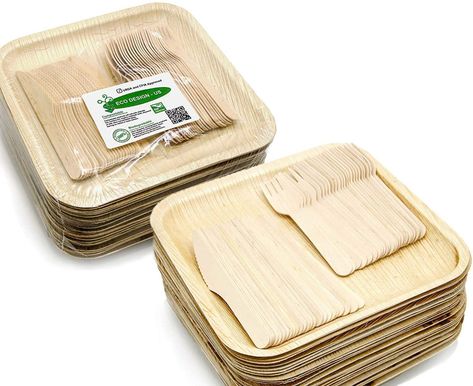 Bamboo Plates Wedding, Disposable Wedding Plates, Palm Leaf Plates, Wood Plates, Wooden Fork, Bamboo Plates, Wood Knife, Wedding Plates, Sustainable Wedding