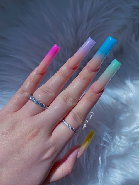 Pastel ombré nails Long Simple Nails Acrylic, Long Square Acrylic Nails Ombre, Ombré Nails Design, Acrylic Long Nails Designs, Acrylic Ombre Nail Designs, Long Ombre Nails, Ombré Acrylic Nails, Spring Nails 2024 Long, Long Purple Ombre Nails