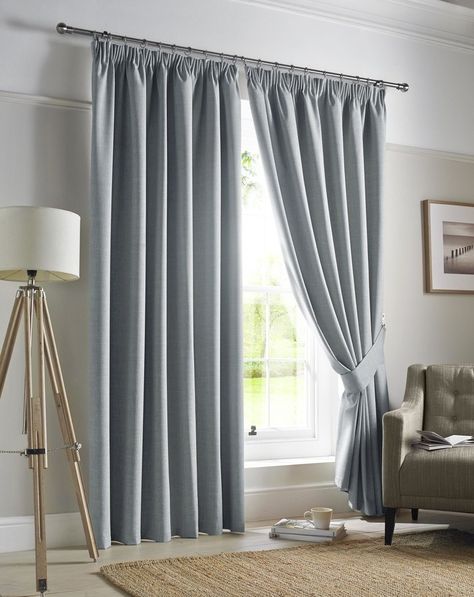 Darwin Ready Made Blackout Curtains in Sky|Terrys Fabrics UK Sky Blue Curtains, Blue Grey Curtains, Blue Curtains Living Room, Stylish Drapes, Grey Blackout Curtains, Pleat Curtains, Plain Curtains, Pleated Drapes, Blue Curtains