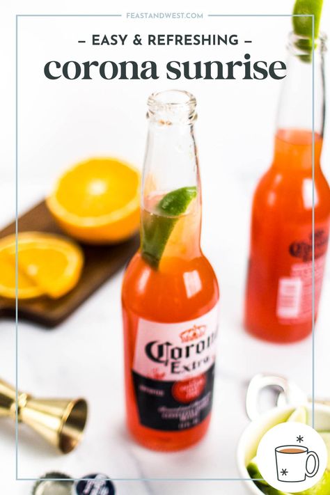 The Corona Sunrise is the perfect summer cocktail. Fruity, fizzy and refreshing, this beer cocktail takes drinking a cold one to a new level. Sunrise Drink, Frozen Drinks Alcohol, Sunrise Cocktail, Beer Cocktail, Pumpkin Beer, Brunch Drinks, Easy Drink Recipes, Citrus Juice, Beer Cocktails