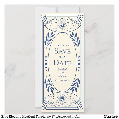 Blue Elegant Mystical Tarot Card Save the Date Simple Invitations, Gothic Wedding Invitations, The Lovers Tarot Card, Gemini And Aquarius, Unique Save The Dates, Mushroom Fairy, Fairy Party, Simple Invitation, Gothic Wedding