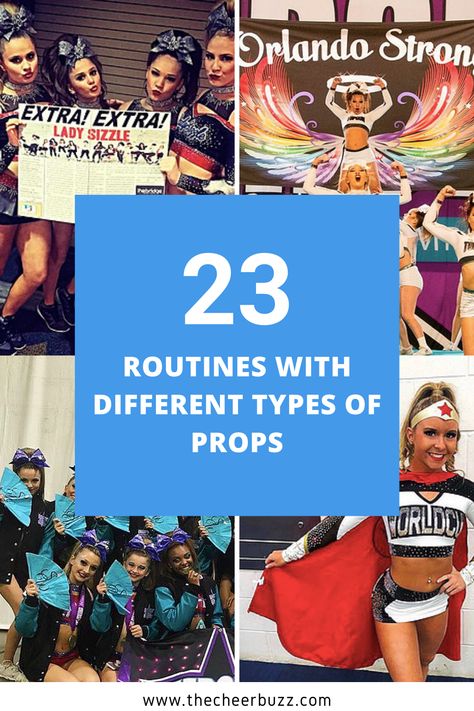 Whether the routine has a theme or not, using some type of props has become more and more popular in All-Star Cheerleading. We made a list of props with examples of routines where they are used in different ways! Featuring teams like World Cup Shooting Stars, Top Gun Allstars TGLC, Angels, Lady Jags & OO5, Twist & Shout Diamonds, The California Allstars Smoed and many more. Cheer Themes For Competition, World Cup Shooting Stars, Cheerleading Routine, California Allstars, Cheerleading Tips, Cheers Theme, Cheer Routines, Magic Theme, Competitive Cheer