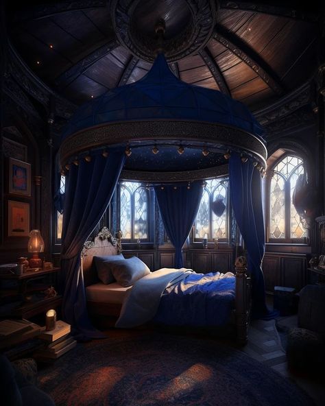 Ben Myhre on Instagram: “Dark Bedrooms 🛌⚫️🌿🌲✨️ . . . . . #midjourney  #midjourneyart  #midjourneyai #ai #aigenerated #aiartistcommunity…” Raven Claw Bedroom, Ravenclaw Dorm Room Aesthetic, Ravenclaw Bathroom, Ravenclaw Dorm Room, Ravenclaw Bedroom Aesthetic, Ravenclaw Inspired Bedroom, Ravenclaw Room Ideas, Astronomy Bedroom, Supernatural Decor